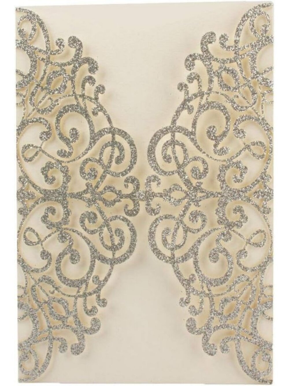 Elegant Silver Glitter Wedding Invitation Cards - 50 pcs Laser Cut Pocket